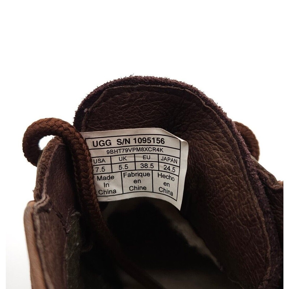 UGG Heather Womens 7.5 Duck Rain Ankle Boot Coconut Shell Brown Leather Lace Up - Picture 8 of 9